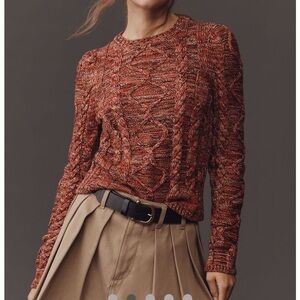Anthropologie Rust Multicolor Cable Knit Scoop Neck Sweater by Maeve Anthro